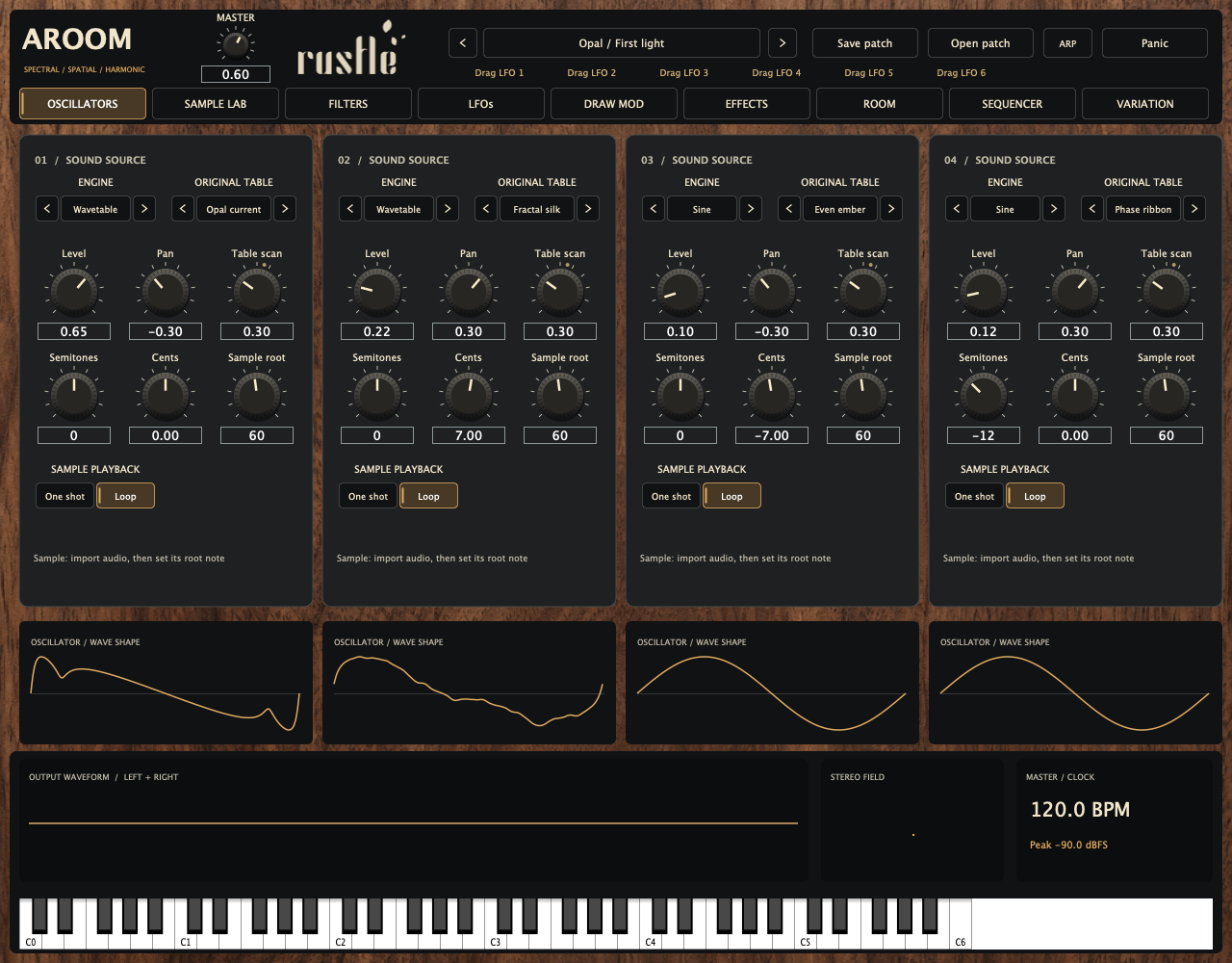 Rustle Aroom — actual plugin interface