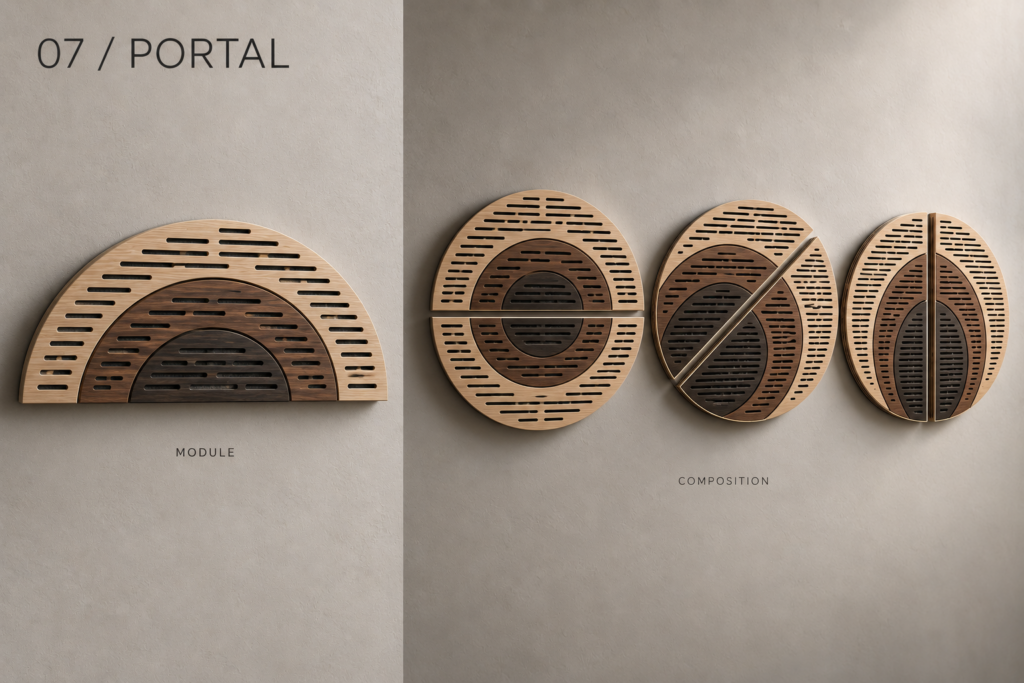 Portal acoustic panel concept showing a single module and example composition