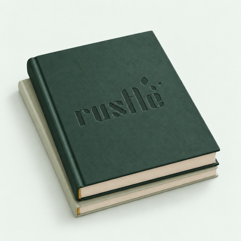 Books with the Rustle logo pressed into the cover