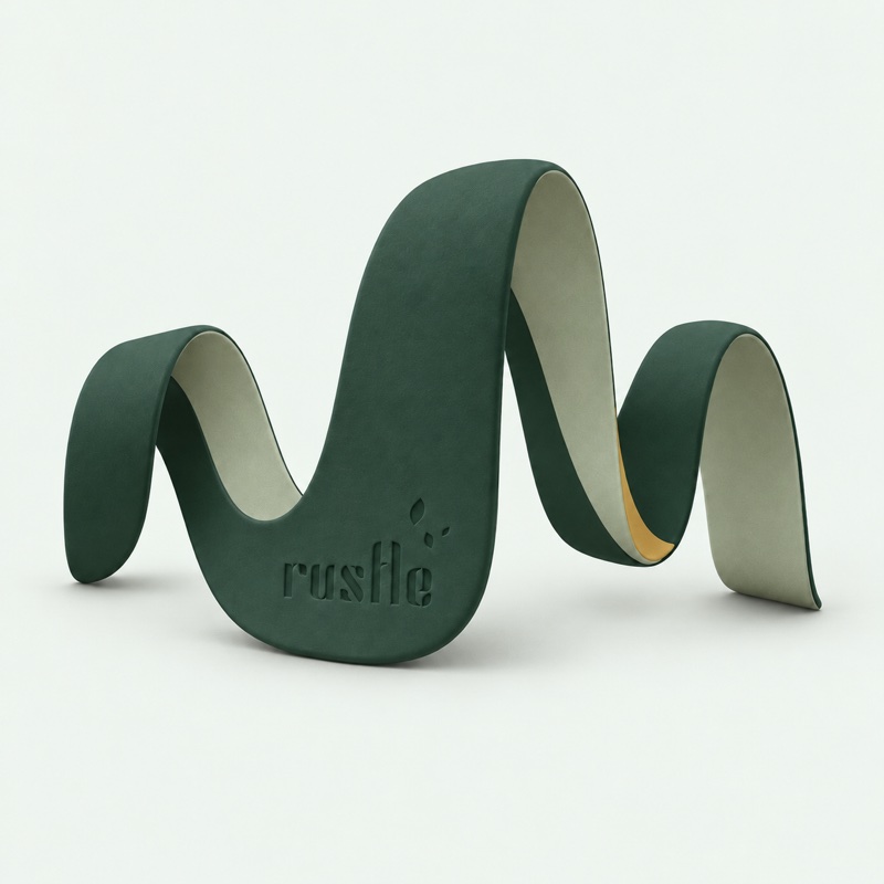 Abstract green sound wave with an embossed Rustle logo